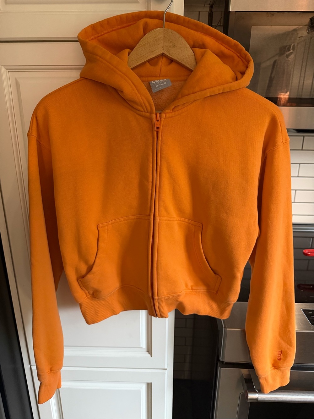 TNA Cozy Fleece Boyfriend Boxy Zip Hoodie Orange XS